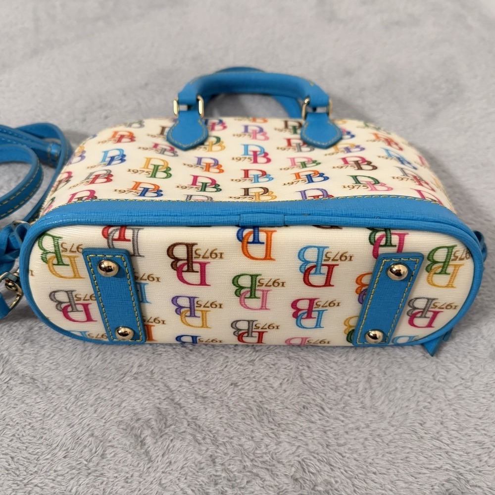 Dooney & Bourke 1975 Logo Bag Domed Crossbody Ruby Top Handle Wht/ Multi Zip Top - Picture 5 of 12